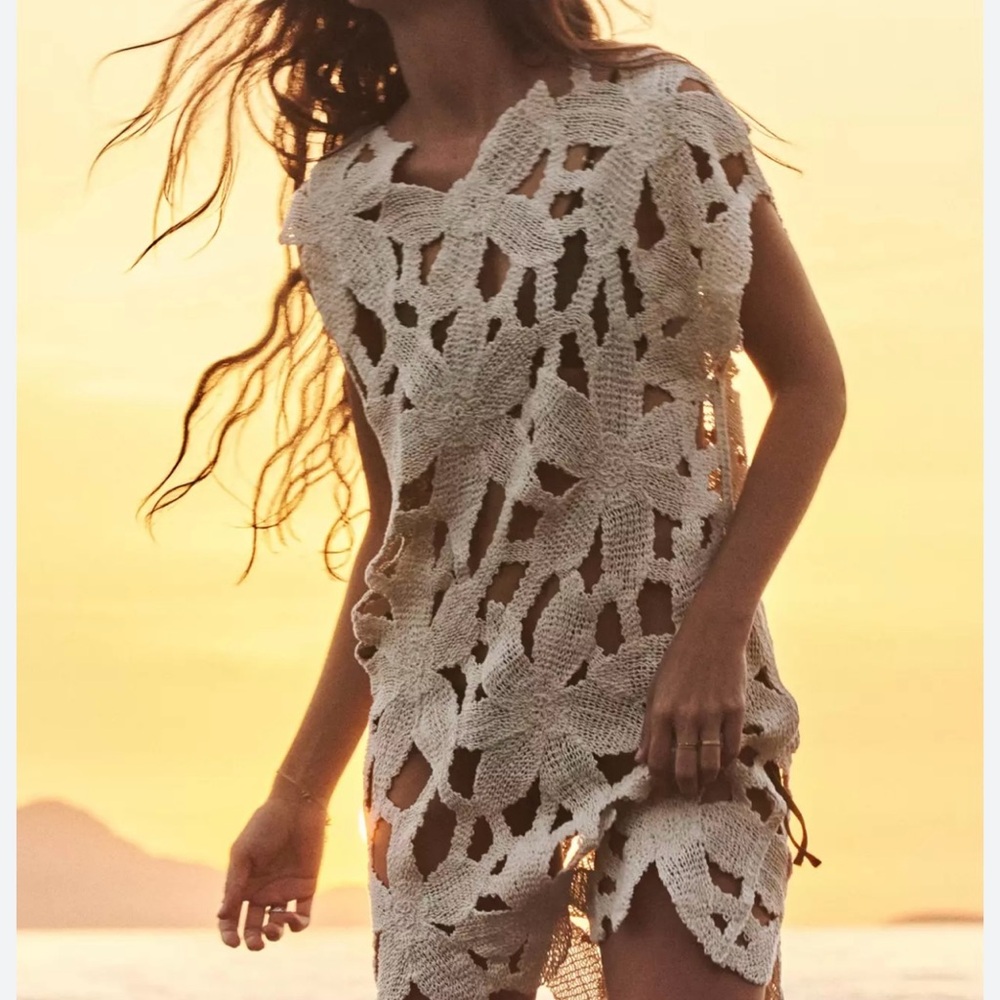 Zara Cream Crochet Swim Coverup